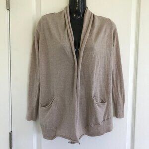 Wilfred Aritzia 100% Wool Beige Heather Open Front Cardigan Sweater with Pockets